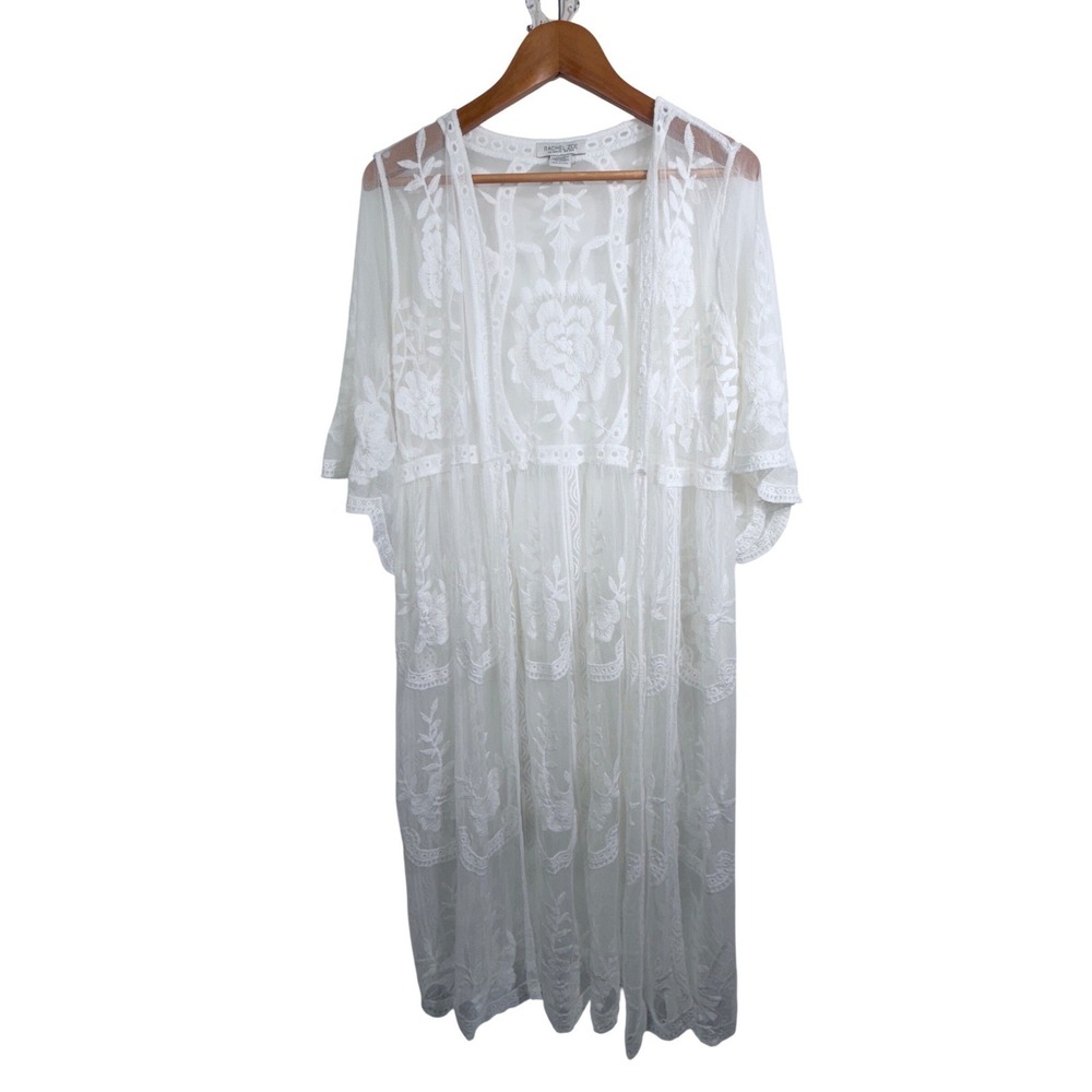 Rachel Zoe White Floral Embroidered Mesh Kimono Cardigan Cover Up One Size - Picture 2 of 8